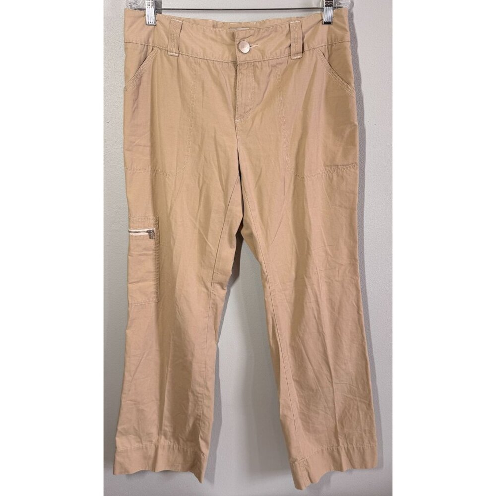IZOD Womens Barcelona Straight Leg Casual Pants Size 12 Beige Pockets Mid Rise